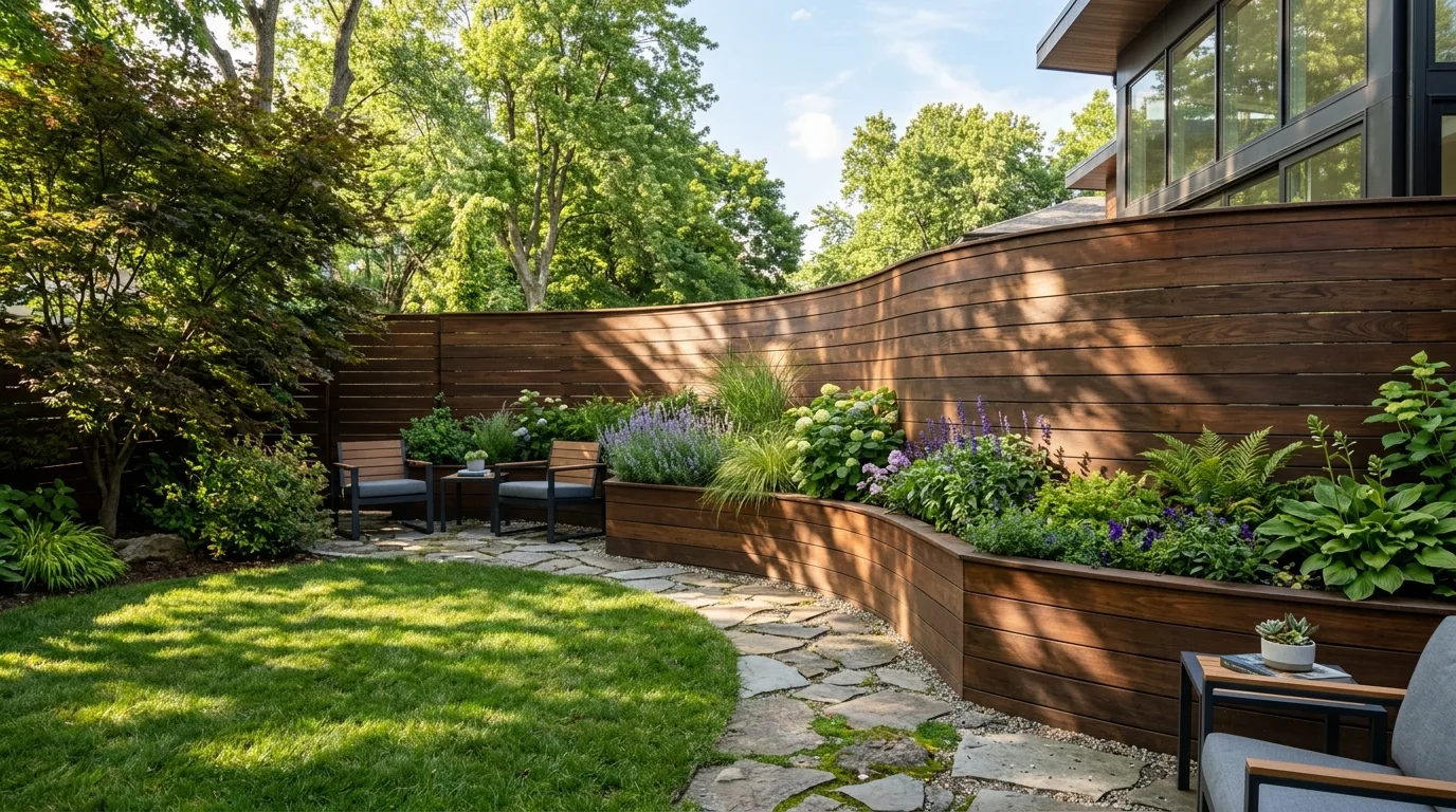 Curved Modern Fence With Planter Boxes